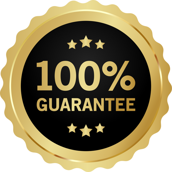 100 percent guarantee badge with gold border